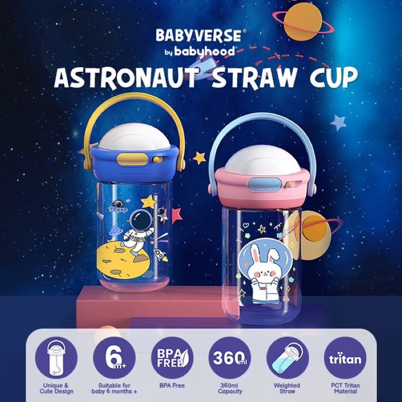 PROMO SEN TERLARIS Astronaut Straw Cup 360ml | Botol Minum Anak - Sippy Cup