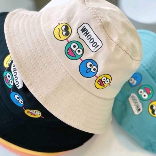 Topi Bucket Anak LAKI LAKI DAN PEREMPUAN / Bucket Hats Lucu Motif Emot Whoo