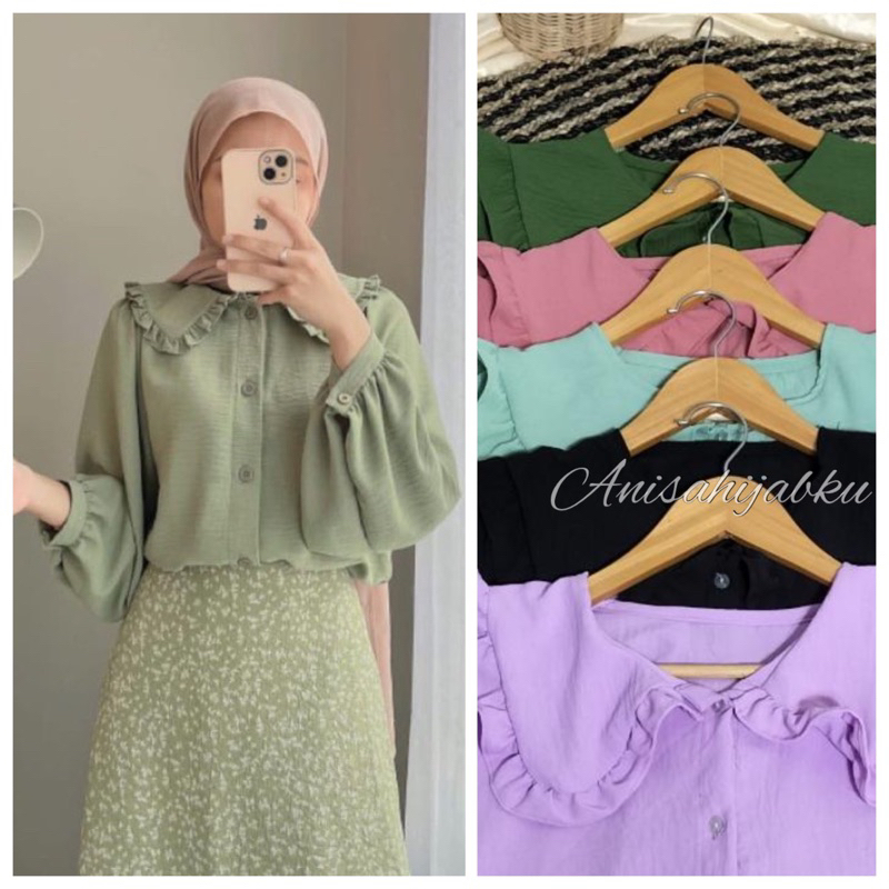 DERA BLOUSE CRINCLE /Atasan Kemeja Polos Bahan Crincle Termurah Terbaru