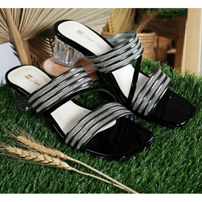 Original, Sandal Wanita uk Besar 41~45 Jumbo/ Sandal Pesta jumbo / Sandal Kaca Santai &amp; Keundangan Big Size Hak Kaca 5cm Cantik