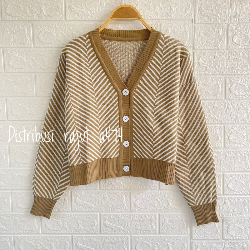 GITA26 CARDIGAN RAJUT CROP TEBAL MOTIF BLASTER STRIPE ATASAN LENGAN PANJANG WANITA