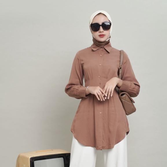 Kemeja Polos Wanita lengan panjang rayon premium Marisha by Vanesha Wear