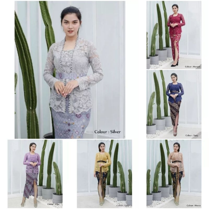 NEW MODEL SETELAN KEBAYA KUTUBARU BALI PAYET MUTIARA BROKAT GLITTER+KAMISOL+BELT +ROK SPAN BELAH SIZ