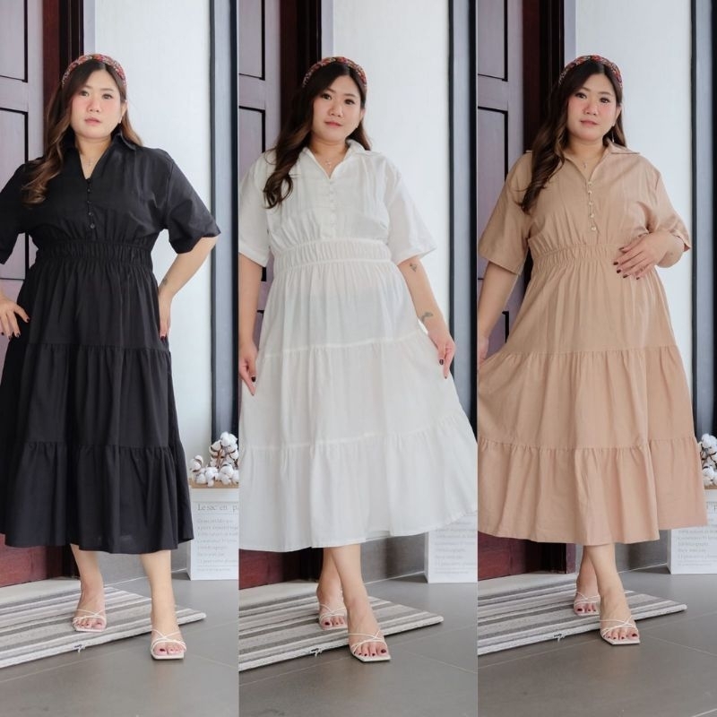 SUPER JUMBO DRESS PESTA WANITA CLEYA LINEN FIT LD 130