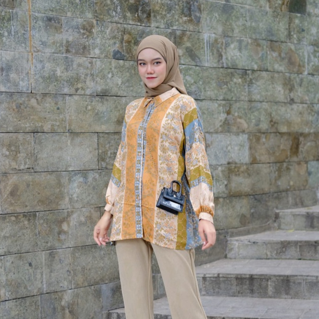 Ailey Kemeja Oversize Motif Rayon - Pattern Korean Oversized Shirt - Atasan Wanita Jumbo