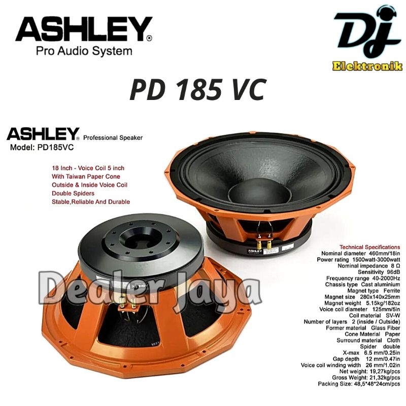 Komponen Speaker Ashley PD 185 VC / PD185 VC / PD185VC - 18 inch