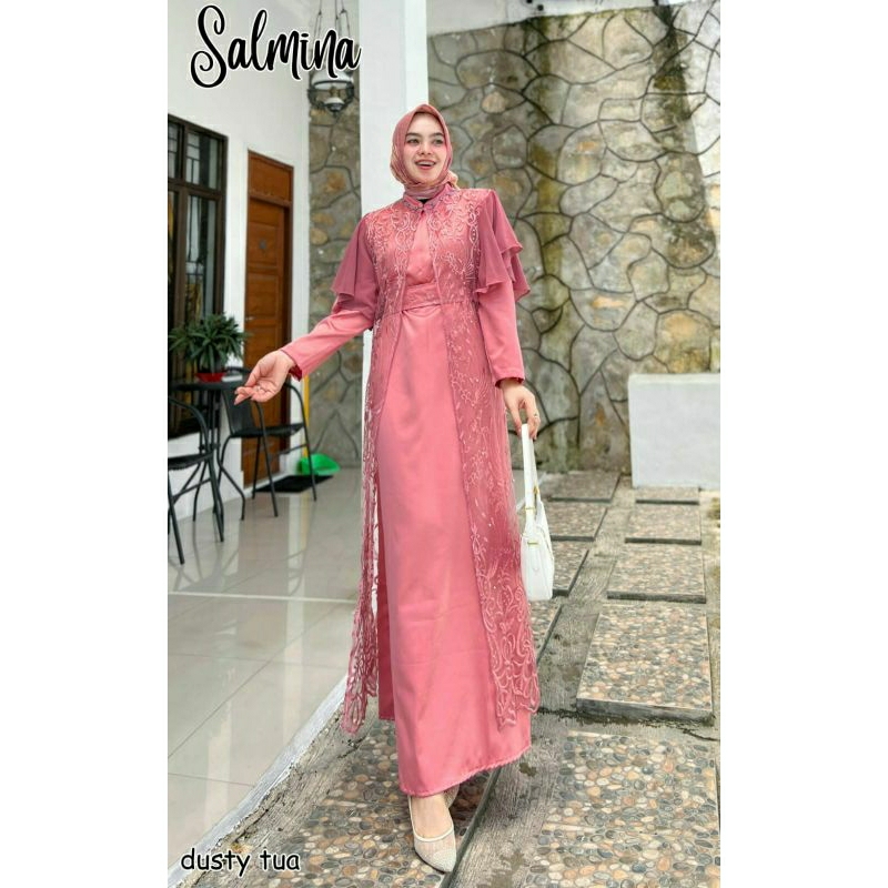 Salmina Set, BAJU LEBARAN WANITA CANTIK MODIS FIT XXL LD 114 ZIPPER BUSUI TERMURAH TERLARIS OOTD