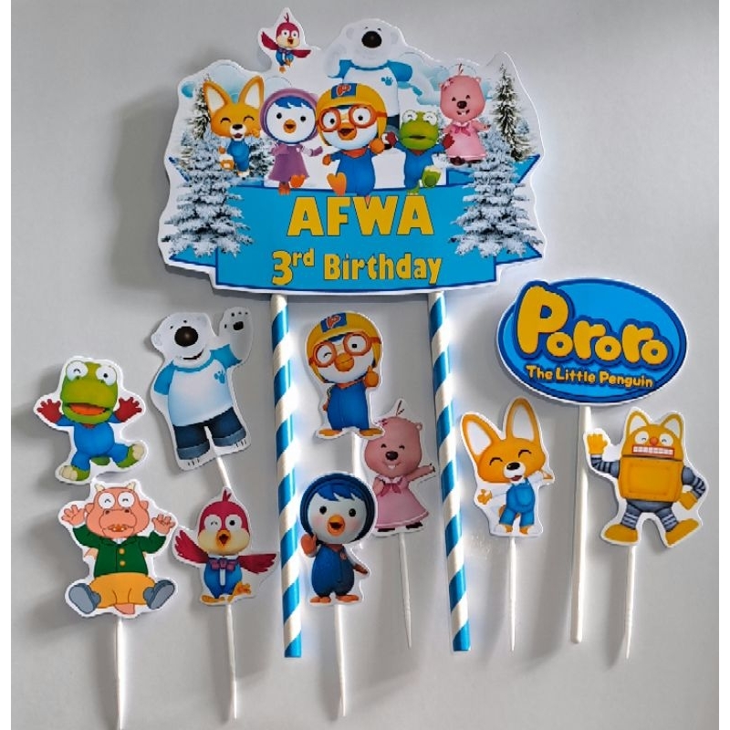 TOPPER CAKE - HIASAN KUE ULANG TAHUN KHITANAN GAMBAR PORORO AND FRIENDS BISA CUSTOM NAMA