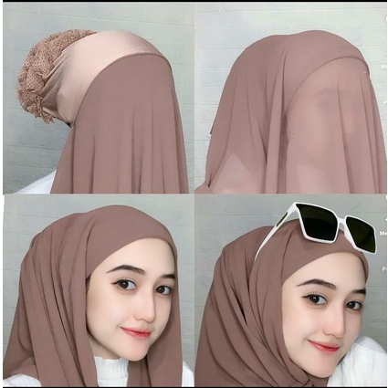 HIJAB JILBAB KERUDUNG SQUARE SEGI EMPAT INSTAN TURKI 2 LAYER-DARK MILO