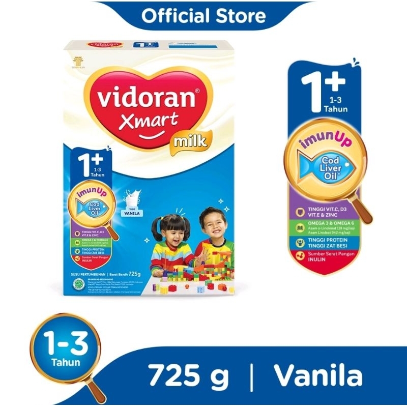 SUSU BUBUK VIDORAN SMART XMART UNTUK ANAK USIA 1+ DAN 3+ MADU / VANILA 700gr 925gr