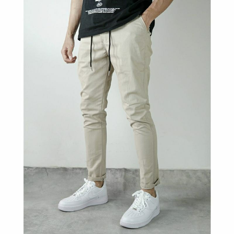 CELANA CHINO PRIA PANJANG | PINGGANG KARET | BAHAN TWILL COMBAT