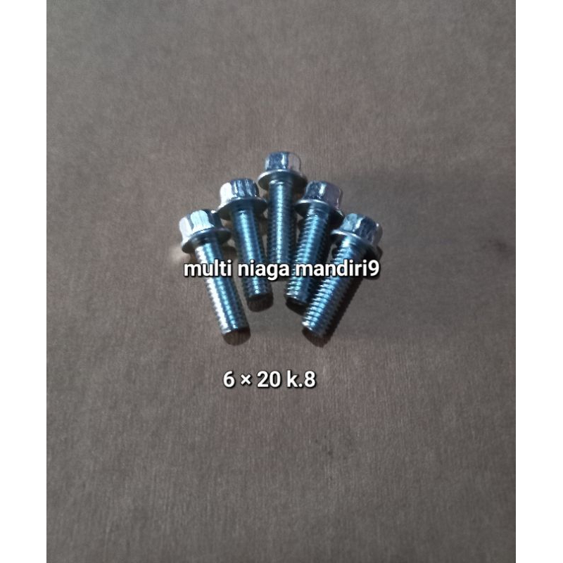 ( satuan ) baut flange / baut topi 8 / baut topi 6×20 / 2cm kunci 8 bahan besi lapis galvanis anti k