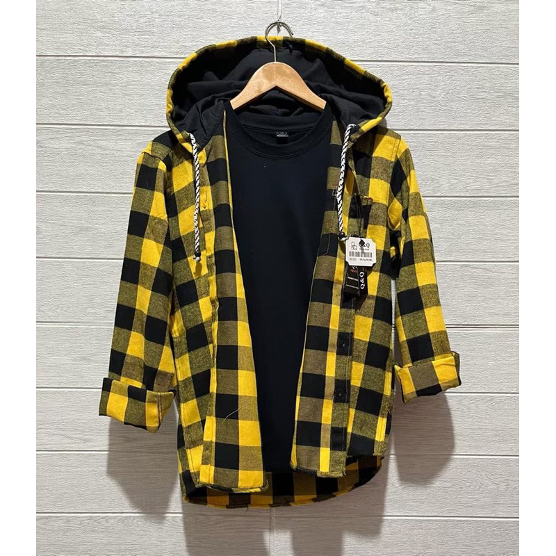 Kemeja Flanel Hoodie Berkupluk Big Size 2xl 3xl 4xl Premium Kotak Terbaru [ Pria & Wanita ]