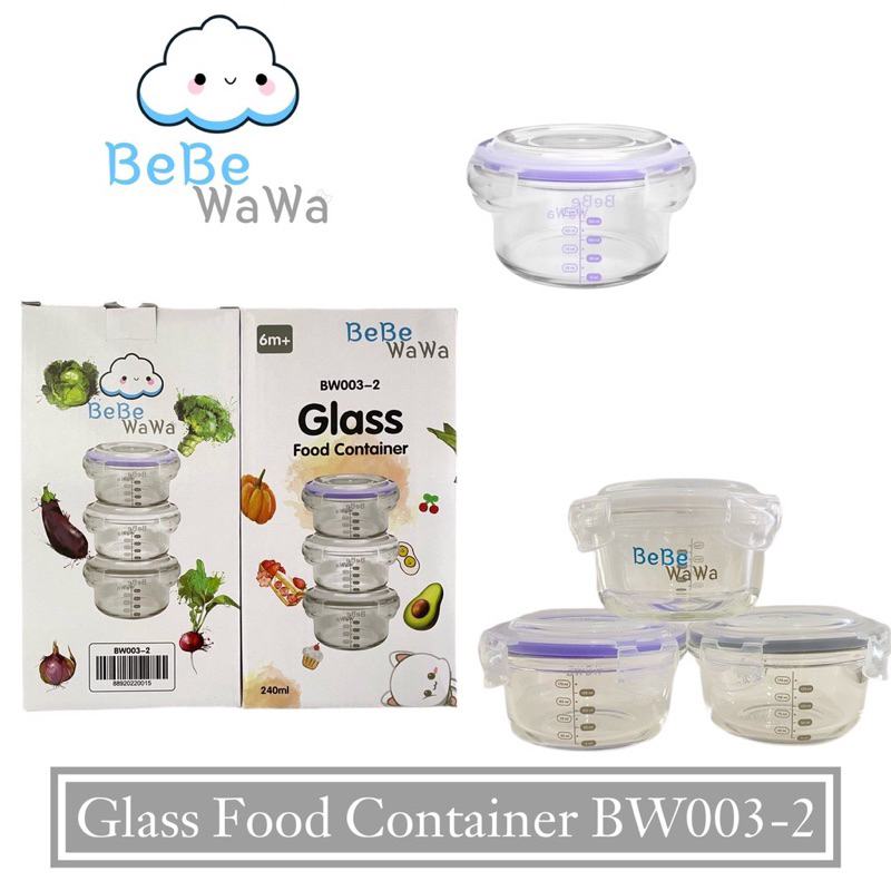 PROMO SEN TERLARIS 3pcs 240ml Baby Glass Food Container BW003-2 / Glass Storage MPasi + penutup BPA FREE / Mangkok Kaca Tempat Makan Bayi