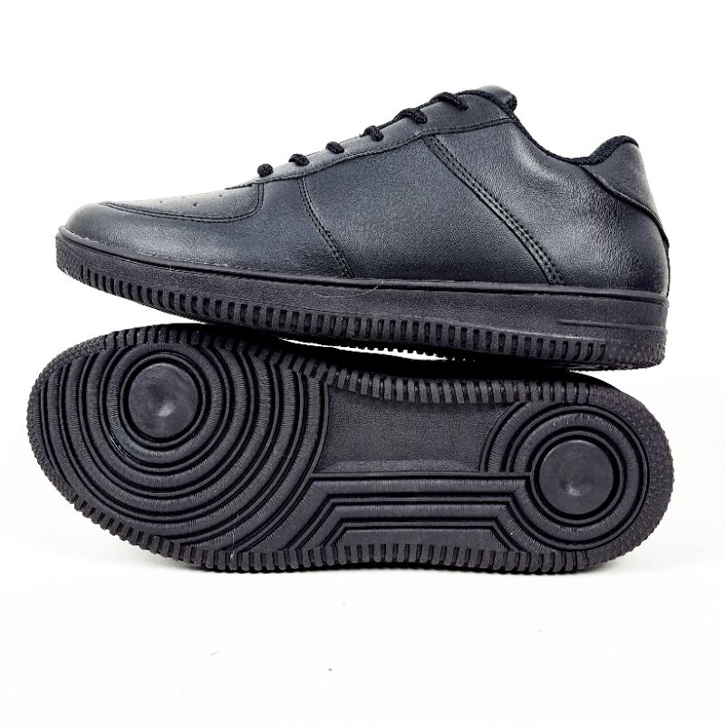 Sepatu Sekolah Hitam Polos Full Sintetic Injek / Sepatu Kerja Full Black Hitam Polos / 36 - 43