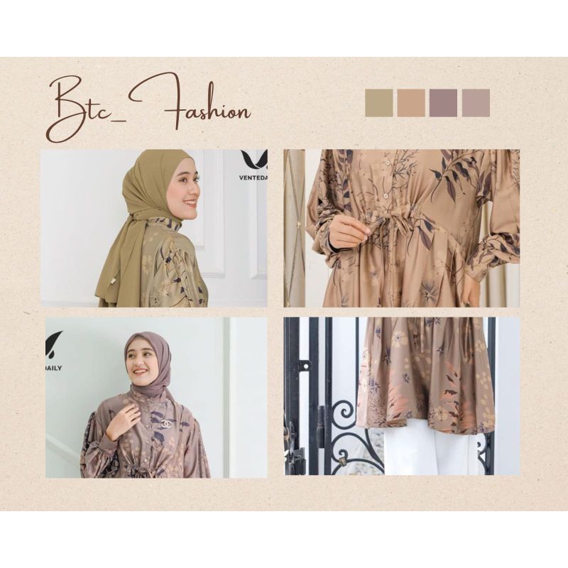 Vente Daily Hanum Tunik Wanita LD 110-120 / Long Tunik Wanita Muslim Armani Silk Motif Batik / Atasa