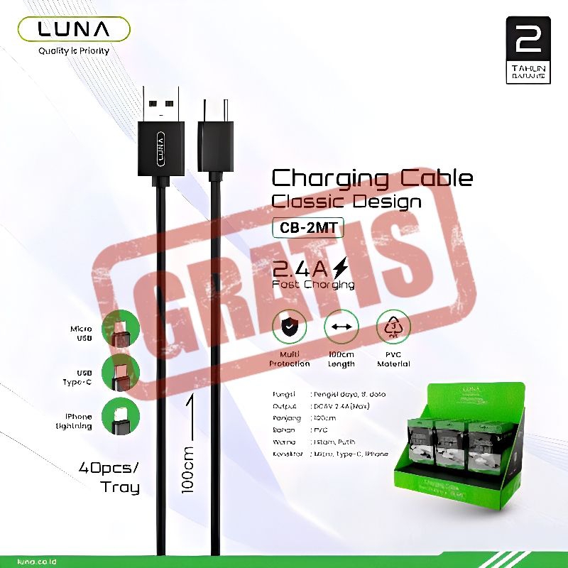 POWER BANK PB LUNA TIPE PC-2A 4 10.000MAH 25WATT IN DISPLAY INDIKATOR FREE KABEL DATA TYPE C MICRO LIGHTNING