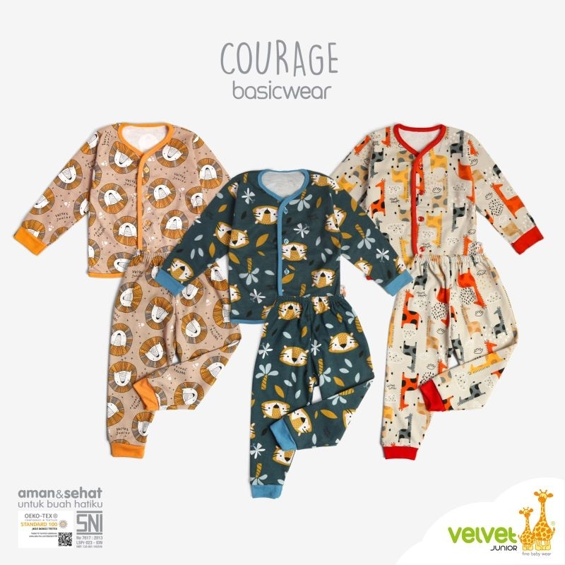 3Pasang Setelan Velvet Junior COURAGE- Panjang  NB SML -Kancing Depan .