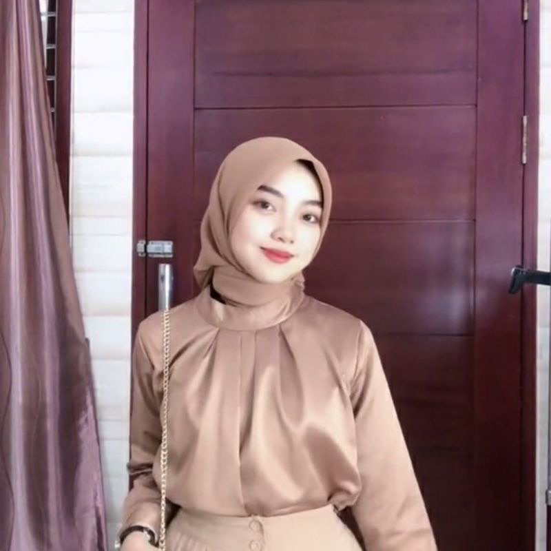 DEVY Blouse Satin - Cirebon Cloth / Atasan Leher Tinggi Hijab Friendly / Blus Formal Silk