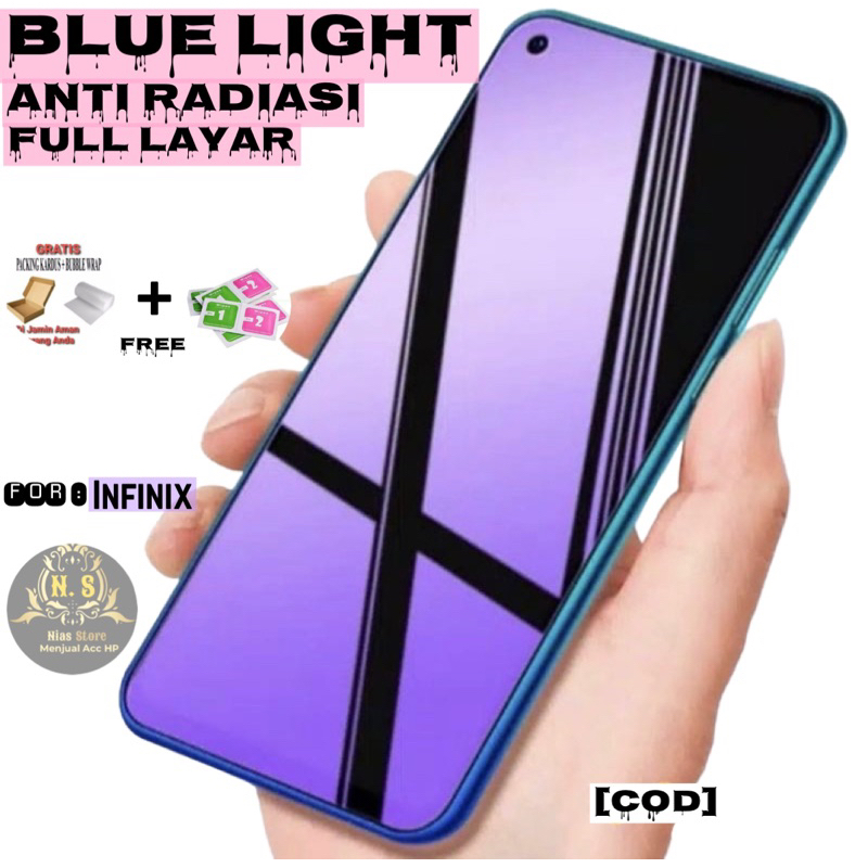 Tempered Glass Blue Anti Radiasi Infinix Hot 8 8 Lite 9 9 Play 10 10S 10 Play 11 11S 11S NFC 11 Play 12 12i 12 Pro 12 Play Anti Gores Blue Light / Anti Gores Kaca / Full Layar / Tg Blue Ray