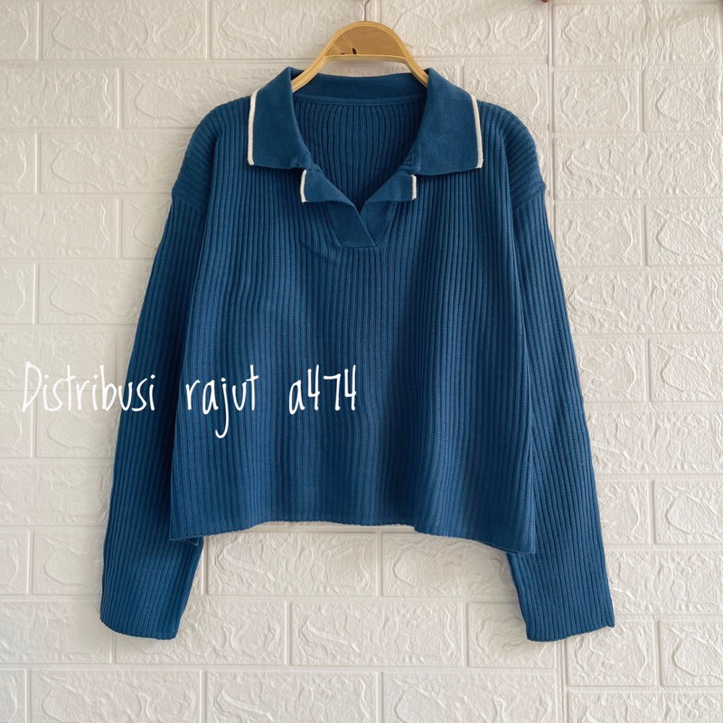 KAKAKNA POLO SWEATER RAJUT POLOS ATASAN LENGAN PANJANG WANITA