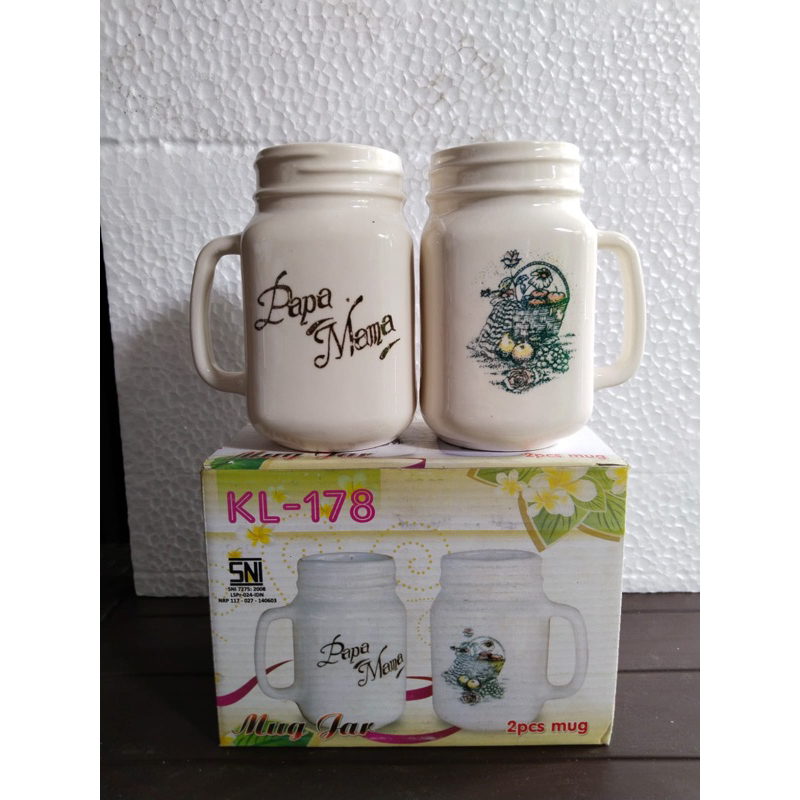 GELAS papa mama jar| MUG JAR | GELAS KERAMIK ISI 2pcs