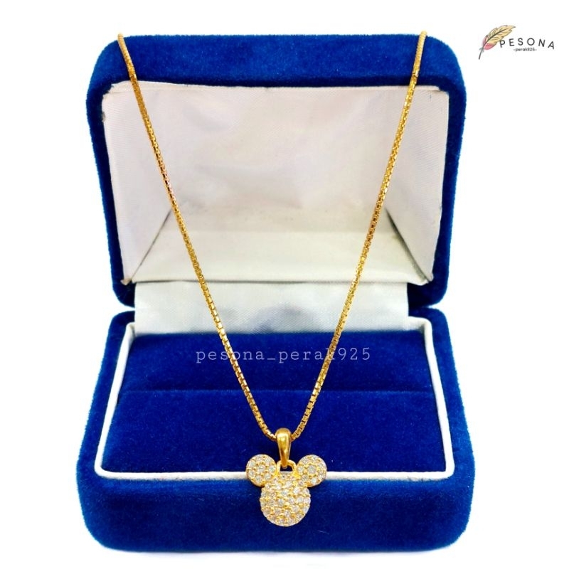 SET KALUNG ANAK PERAK ASLI SILVER 925 LAPIS EMAS PUTIH - MODEL LIONTIN MICKEY PERMATA - PERHIASAN PE