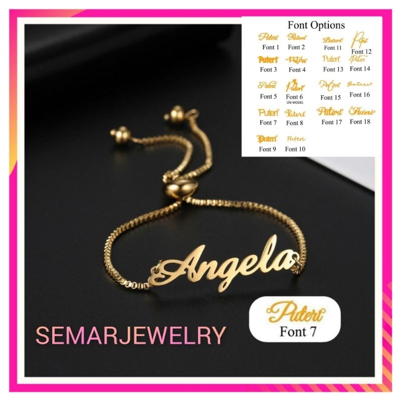 Gelang custom nama model serut lapi emas 24k Premium