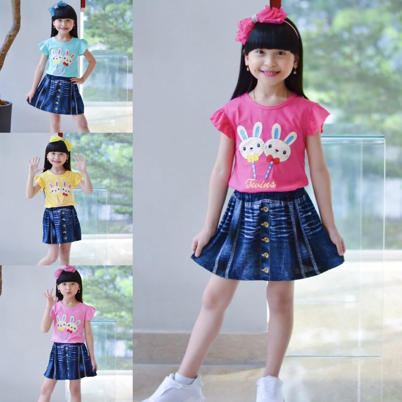 Setelan Baju dan Rok Anak Levis Perempuan Umur 2-7 Tahun