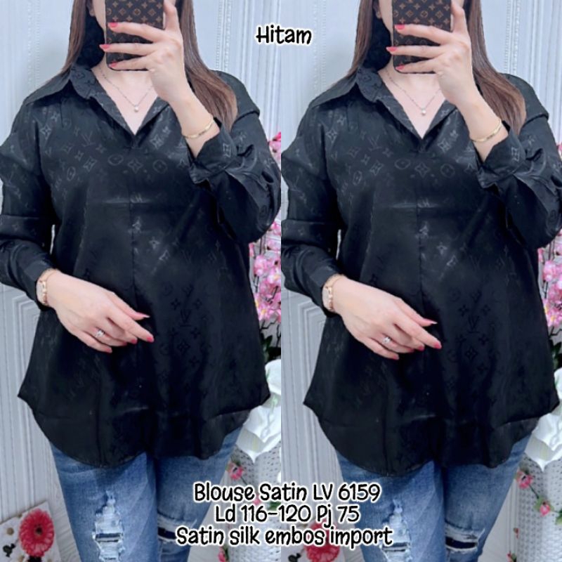 Blouse satin silk premium jumbo lengan panjang 6159