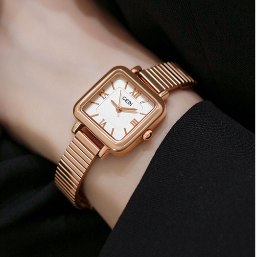 Jam tangan wanita GEDI LIGHT LUXURY stainless tahan karat gaya korea design high-end small square tahan air