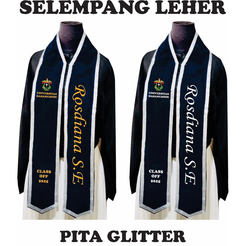 (Kain 2 Lapis ) SELEMPANG LEHER WISUDA / SELEMPANG KALUNG / SELEMPANG MAKASSAR / Salempang Wisuda / KADO WISUDA / SELEMPANG MURAH / SELEMPANG BLUDRU / BORDIR KOMPUTER / Selempang wisuda Makassar / selempang Makassar / selempang cumlaude