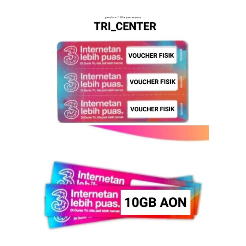 VOUCHER FISIK KUOTA TRI 10GB AON MASA AKTIF 1 TAHUN KUOTA NASIONAL DAN KUOTA LOKAL ZONA PROMO