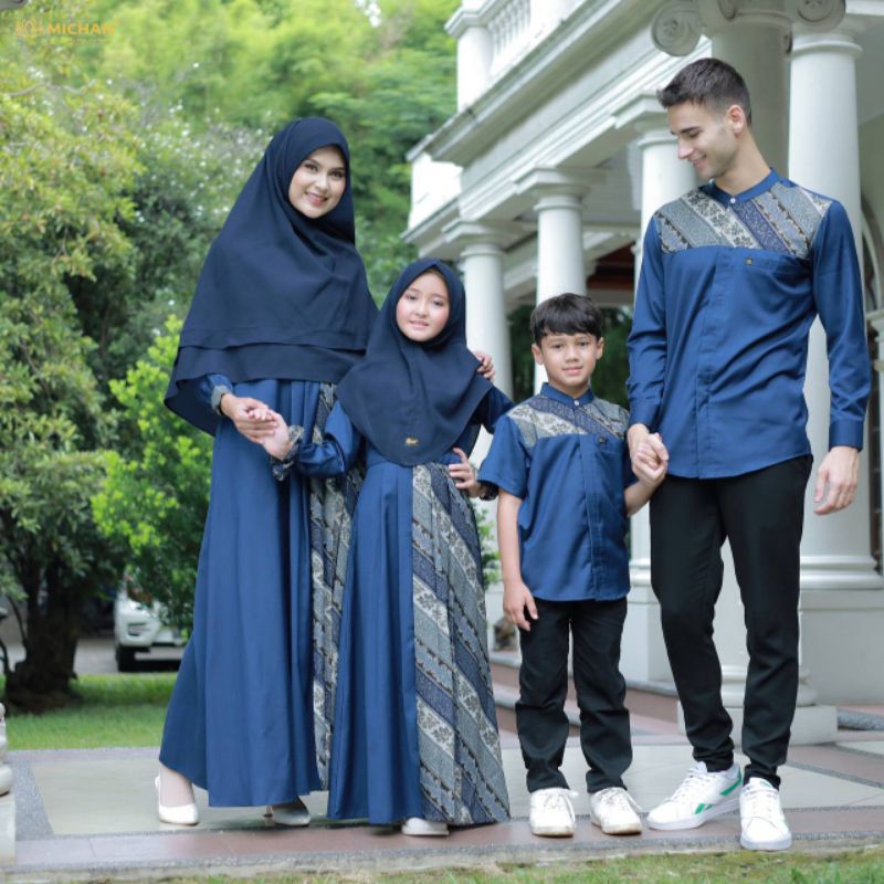 SARIMBIT NEW HILYA RAYA NAVY BY MICHAN GAMIS ANAK IBU KEMKO AYAH KIDS LEBARAN FAMSET
