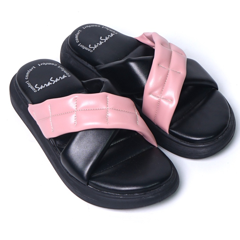 SARASARA YUK - NONNA Sandal Wanita Wedges Silang Tinggi 3cm Size 36 - 40 Casual Sendal Cewek Platform 37 38 39 untuk Jalan Pergi Santai Slop Warna Peach Pink Selop Premium Original Sara Sara Kekinian Terbaru Shoes ORI Mall Official Store