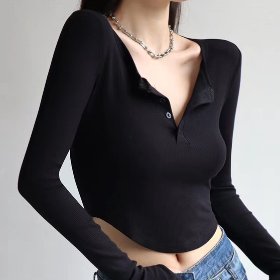 [Premium] Long Sleeve Stretchy Henley T-Shirt 7285 (S/M/L)