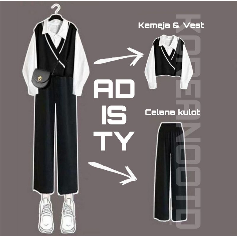Jual one set outfit korea/ korean style/ ulzzang style/ outfit wanita (set 16 vest hitam korea