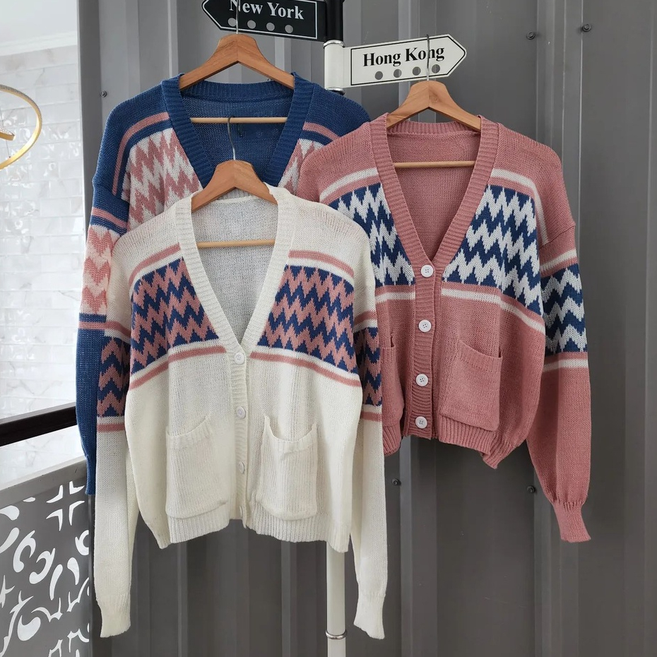 [CYC | COD] Outwear Cindy Zigzag Outer | Rajut Cardigan Wanita Trendy Murah