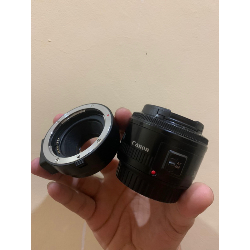ADAPTER DAN LENSA FIX CANON 50MM COCOK UNTUK CANON SERI M TO DSLR