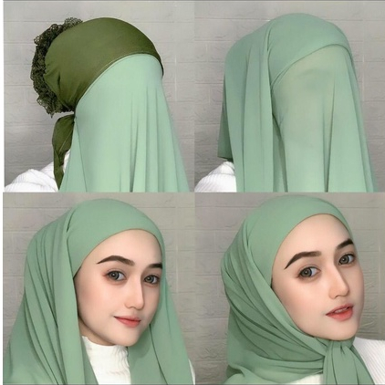 HIJAB JILBAB KERUDUNG SQUARE SEGI EMPAT INSTAN TURKI 2 LAYER-MATCHA