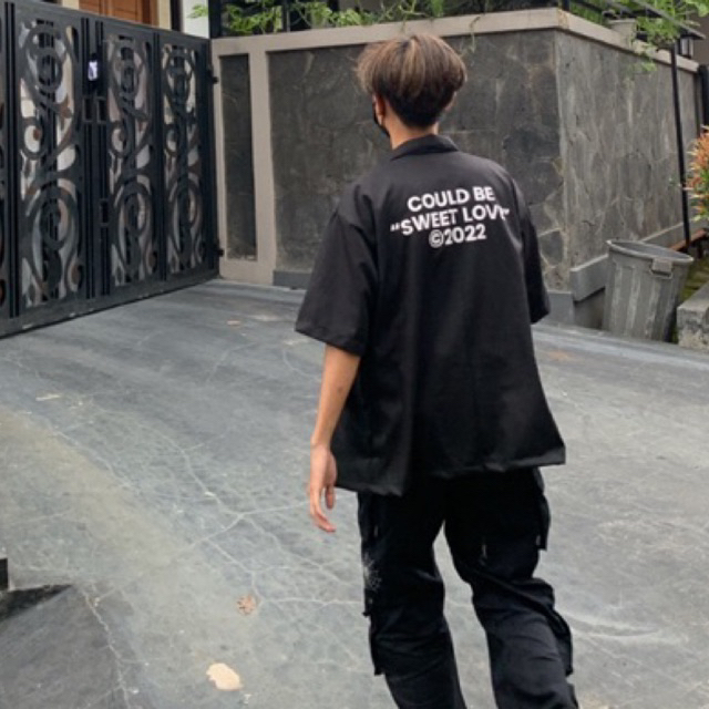 Workshirt Boxy Sweet Love Shirt Hitam Unisex Neophyte