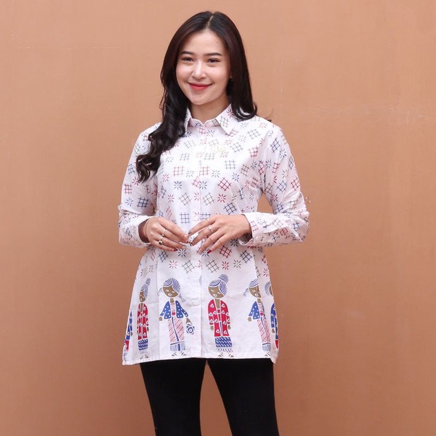 NK BATIK KEMEJA WANITA BU TEJO JUMBO PUTIH