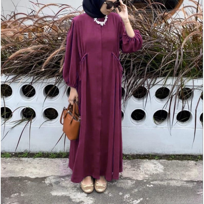 Tamstore Hazzel Gamis Maxi Dress Polos Polo Linen Tali Pinggang