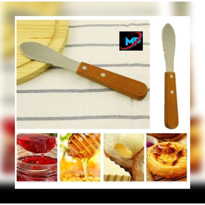 Pisau Oles Roti Mentega Stainless Gagang Kayu Butter Spreader Knife
