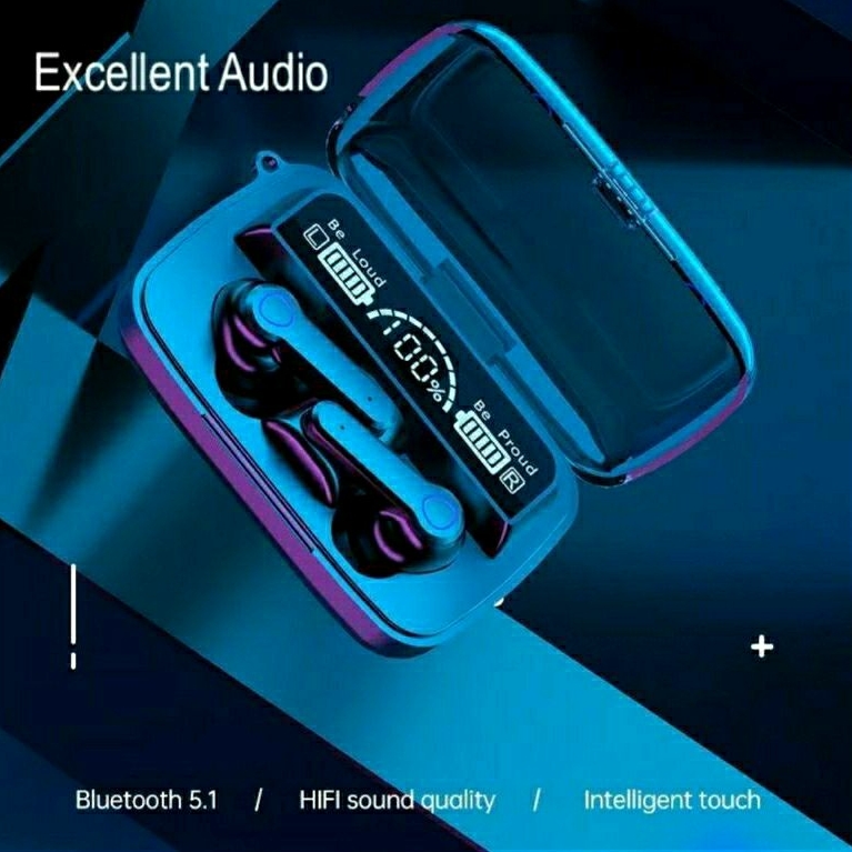 Handsfree Earphone Headset Bluetooth M19 True Wireless Earphone V5.1 Flashlight