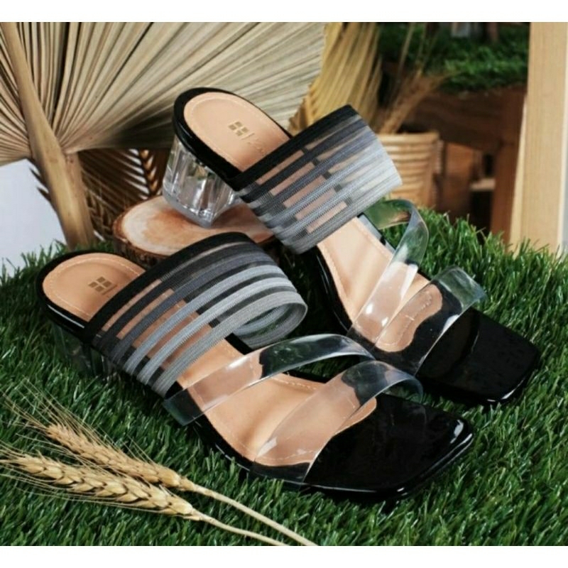 Original, Sandal Wanita uk Besar 41~45 Jumbo/ Sandal Pesta jumbo / Sandal Kaca Santai &amp; Keundangan Big Size Hak Kaca 5cm Cantik