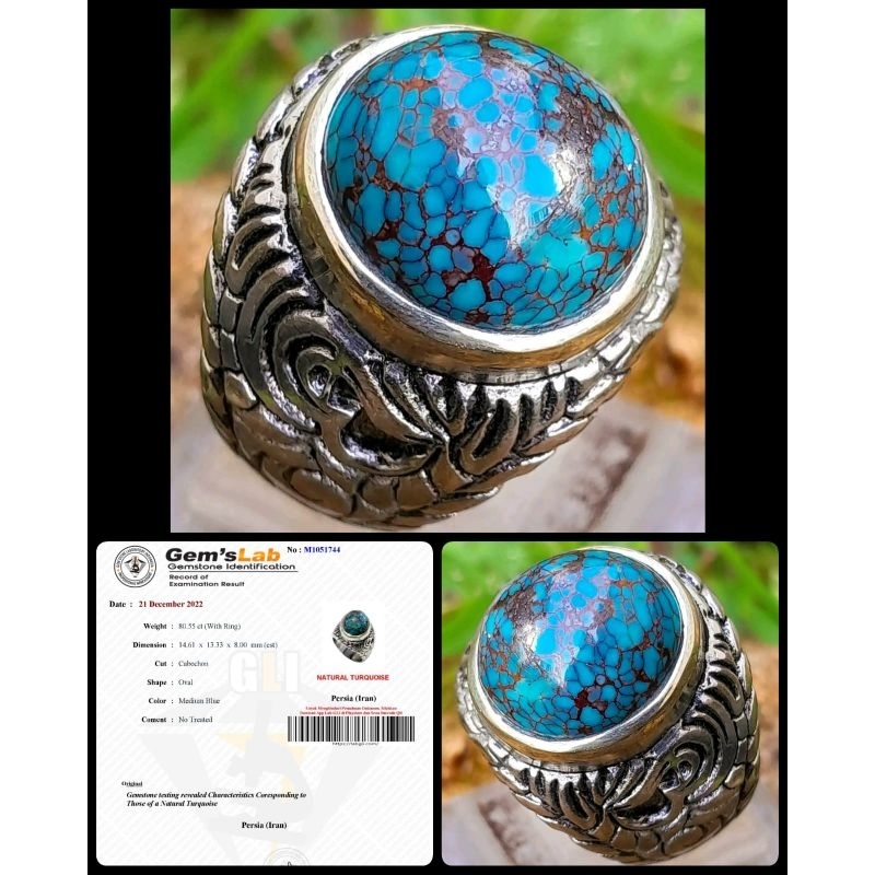 AKIK PIRUS BLUE PERSIA IRAN KUNO + sertifikat lab