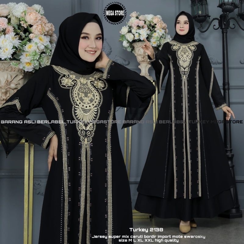 Baju Gamis Wanita Abaya Turkey Turki Hitam 2138 Dress Dres Jubah Hitam Ori Megastore