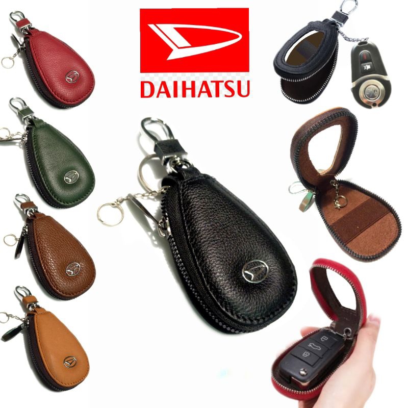 gantungan kunci remote Kilas mobil Daihatsu kulit asli Zipper transparan oval dompet