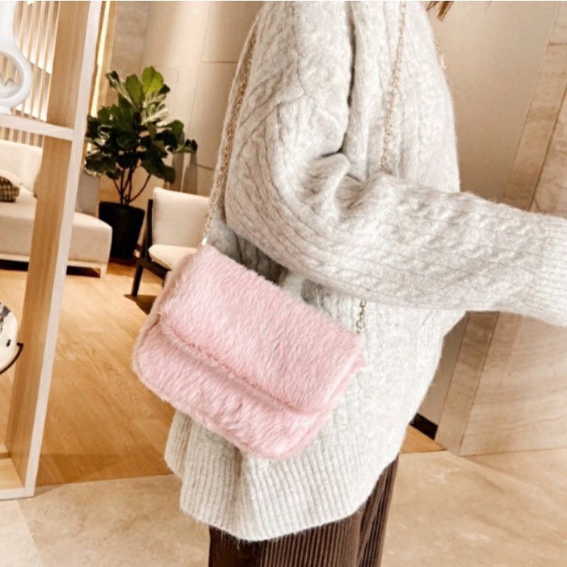 PDMC_ MONA Tas Selempang Wanita Remaja Tas bulu selempang bahu Selempang Tali Rantai Wanita Fashion